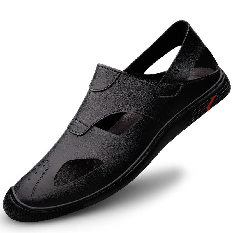 Atmungsaktive Sandalen Herren trendige Taschenkopf Sportschuhe Lochschuhe Herren Lederschuhe Weichleder Herren Freizeitschuhe für den Strand