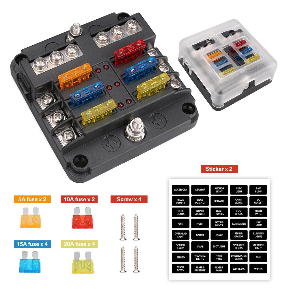 

6/12 Way Blade Fuse 12-24V Car Boat Fuse Box Holder With Plastic Cover For Power Panel Board Camper RV Accessorie