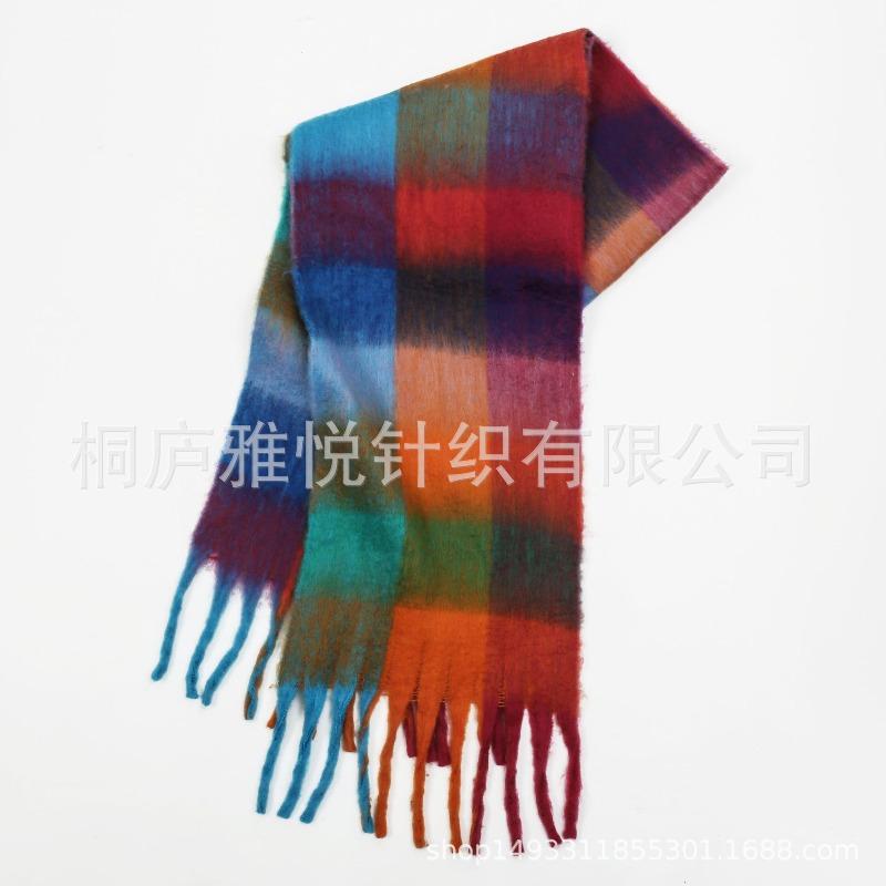 Premium color plaid scarf women's winter warm scarf mohair thickened scarf versatile shawl