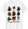 Miau Natal Luzes de Natal Pijama Gato Preto Família Camiseta Engraçada