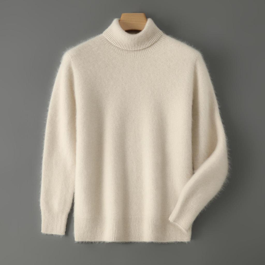 Men's High-Neck 100% Wool Thickened Cashmere Sweater – Autumn/Winter Long-Sleeved Loose Knit Base Layer