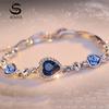SCIONE Women Jewelry Fashion Ocean Blue Bangle Bracelet Rhinestone Love Heart Austrian Crystal