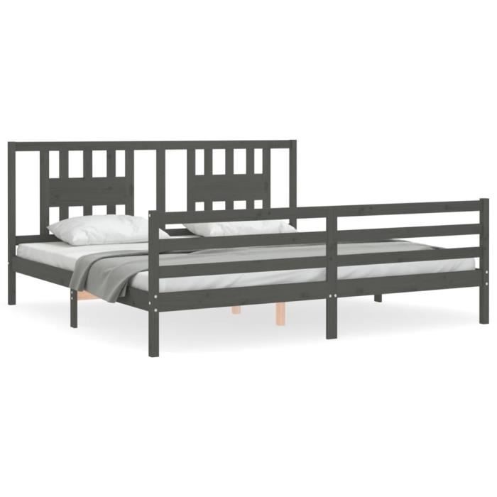 VidaXL Cadre de lit avec tête de lit gris 200x200 cm bois massif 3194593