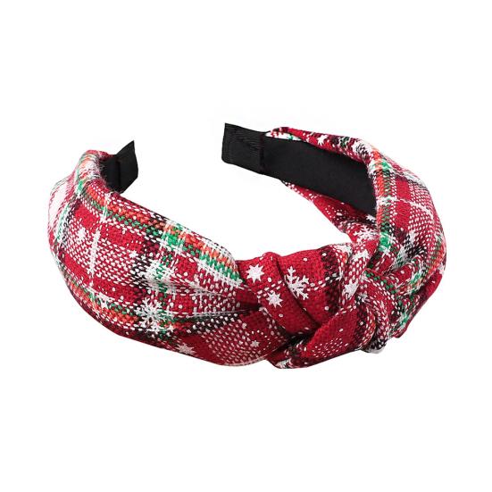 Fashion Women Plaid Knot Snowflake Print Elastic Hairband Christmas Hair Hoop