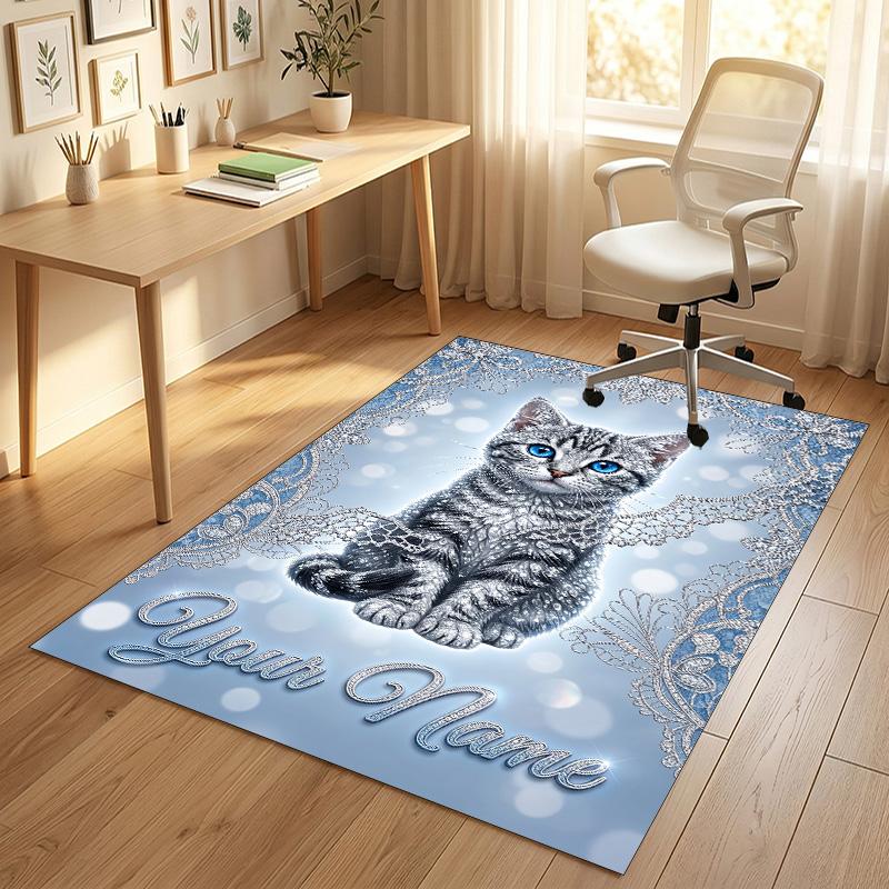Covor din catifea de cristal cu tematică de pisici, personalizat cu nume text, covoraș moale pentru podea, decor pentru casă