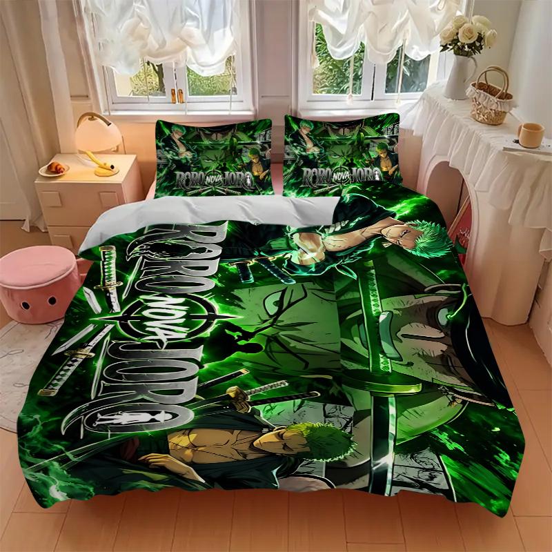 Roronoa Zoro'S Adventure Printed 3pcs Bedding Set Soft Microfiber 1 Duvet Cover And 2 Pillowcases Home Bedroom Decor Xmas Gift K1967