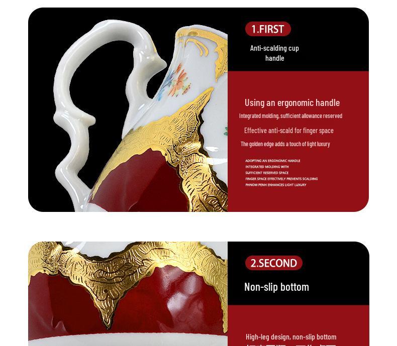 Karosa European Relief Gold Coffee Cup Set - Luxury Gold-Trimmed High-Temperature Bone China Cups & Saucers in Gift Box