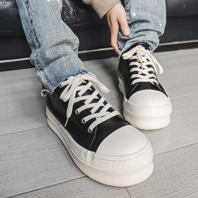 New Leather Mid-top Thick-soled Heightening Men's Shoes Trendy Sports and Leisure Board Shoes