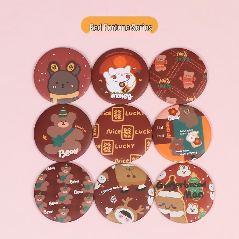 Mini Creative Cartoon Makeup Mirror for Girls - Cute, Portable, Round, and Customizable.