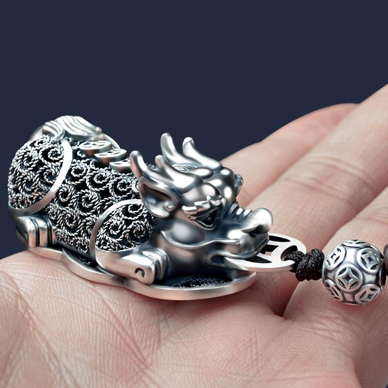 999 Sterling Silver Car Keychain Pendant Men's and Women's Personalized Creative High-end Key Ring Silver Car Hanging Silver Jewelry