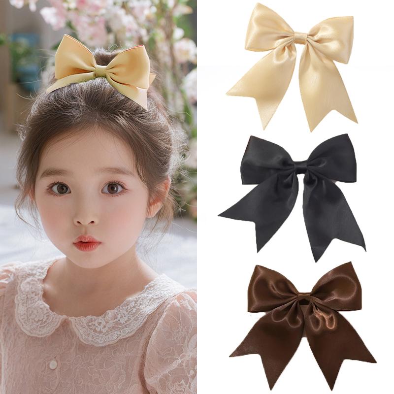 Bohemian Solid Color Satin Bow Hair Clips, Fashionable Hair Accessories for Women Girls, Easy-to-Use Design for Daily Hairstyles