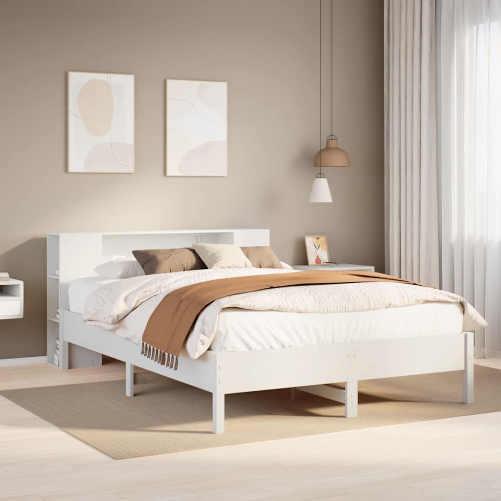 Vidaxl Bed With Shelf, Without Mattress, White, 160X200 Cm, Pine