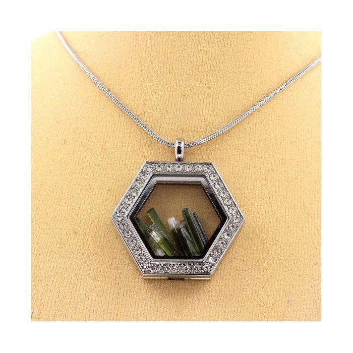 Stones and Minerals. Raw Green Tourmaline Necklace. Hexagon Model.