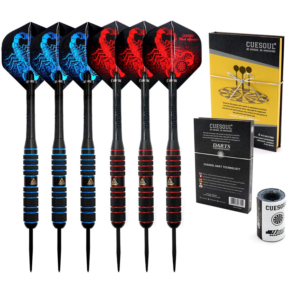 

Black Scorpion CUESOUL Professional Steel Tip Dart Set (6 24g Darts) with 12 Scorpion Dart Flights and Dart Sharpener (L241L242-4)