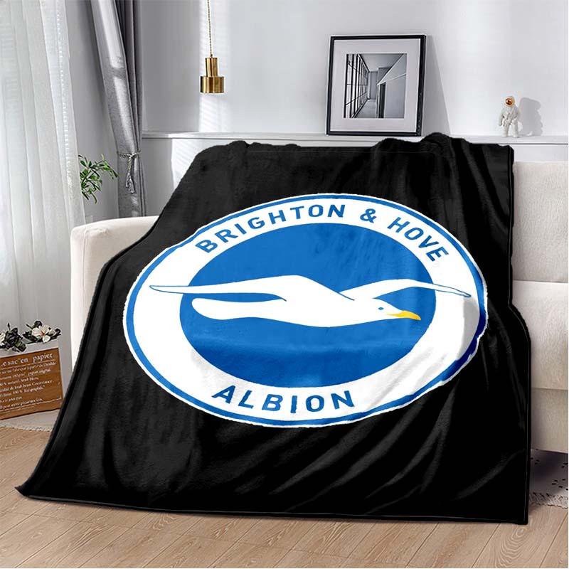 Brighton & Hove Albion Seagull Logo Blue White Gold Vertical Stripe Print Soft Flannel Throw Blanket Sofa Bed Warm Decor Cover For Football Fans