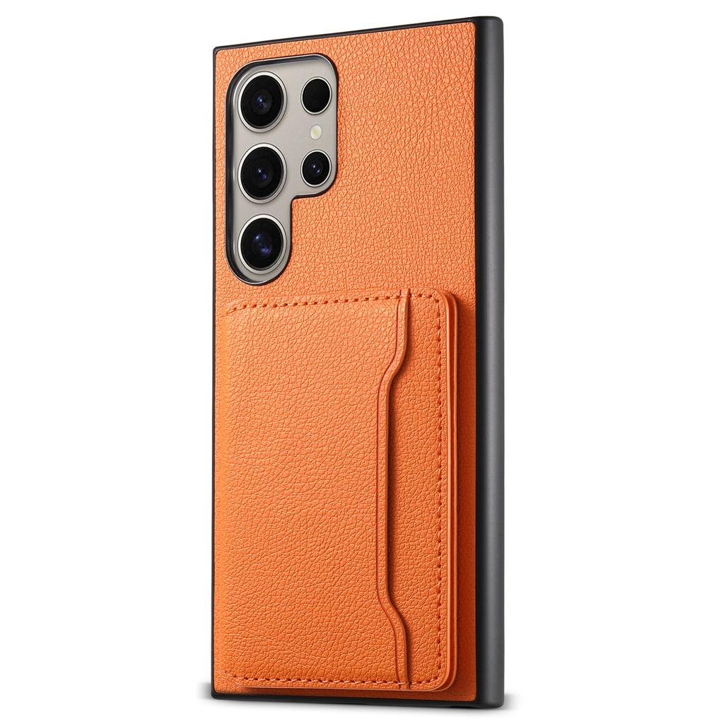 For Samsung Galaxy S25 Ultra Case with Card Slots Kickstand Calf Texture Leather Phone Back Cover