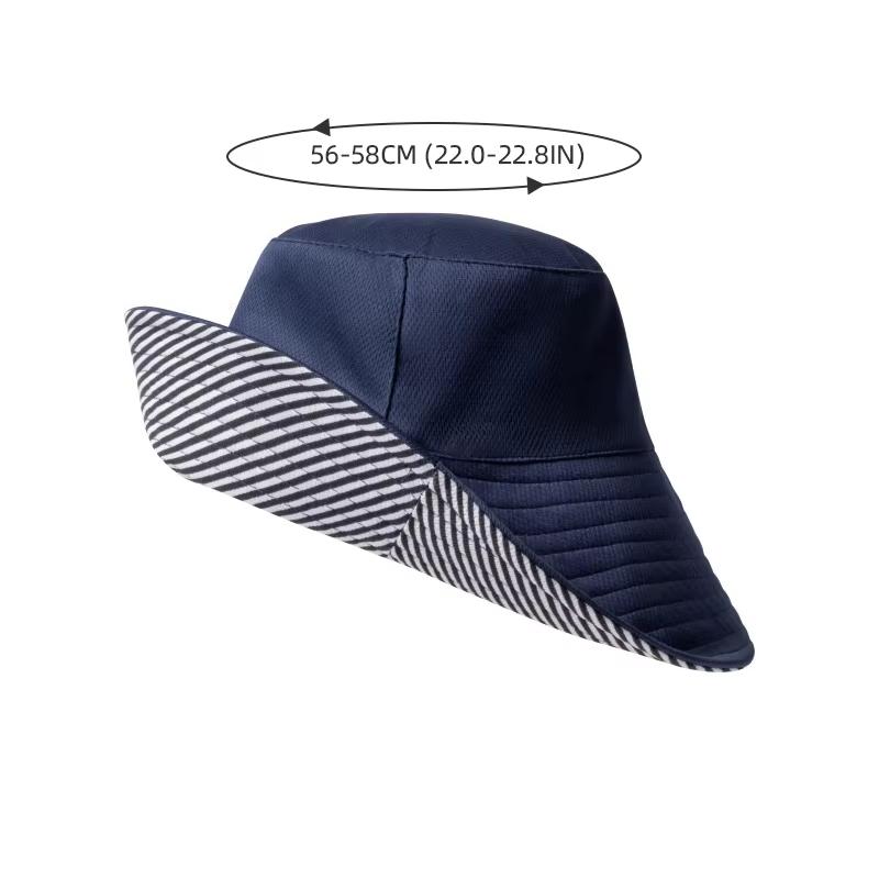 Double Side Wear Fisherman Hat For Women Solid Striped Bucket Hats Summer Female Anti-UV Wide Brim Sunscreen Cap