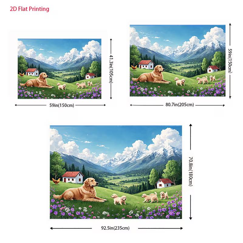 2D Puppies & Mom Backdrop Countryside Meadow Photography Background Cloth