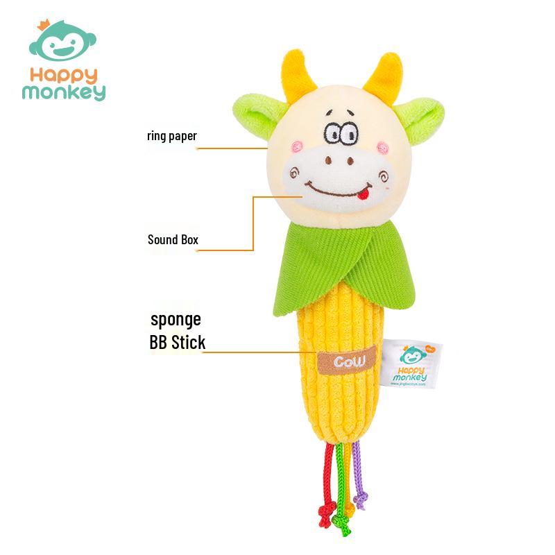 Happy Monkey Newborn Rattle Stick: Soothing Grasp Toy for Babies 0-1 Year