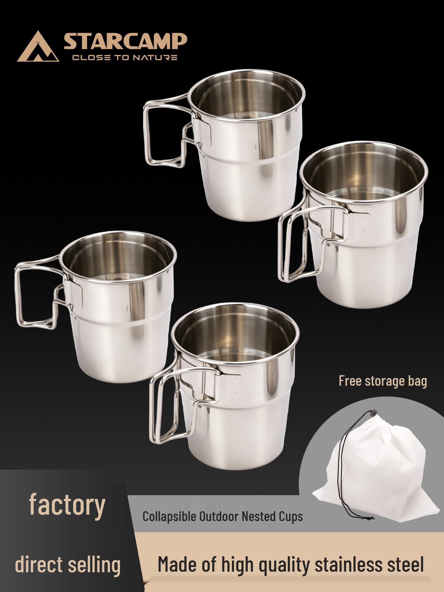STARCAMP 4-Piece Stainless Steel Camping Cup Set серебряный