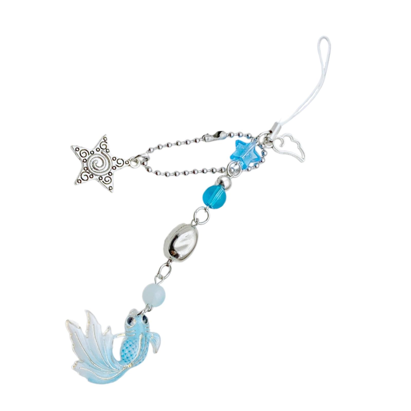 

Подвеска для телефона в виде разноцветной рыбки-звезды из бисера, ручная работа, прочный акрил, модный аксессуар для создания модного образа на каждый день синий