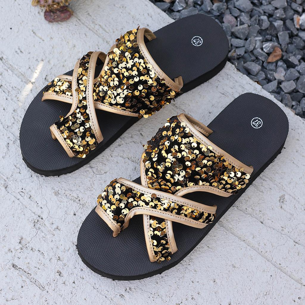 Fashion Women Flip Flops Casual Sequins Anti-Slip Slippers Women Platform Sandals Beach Open Toe Slippers 2024 Summer New Slides Women