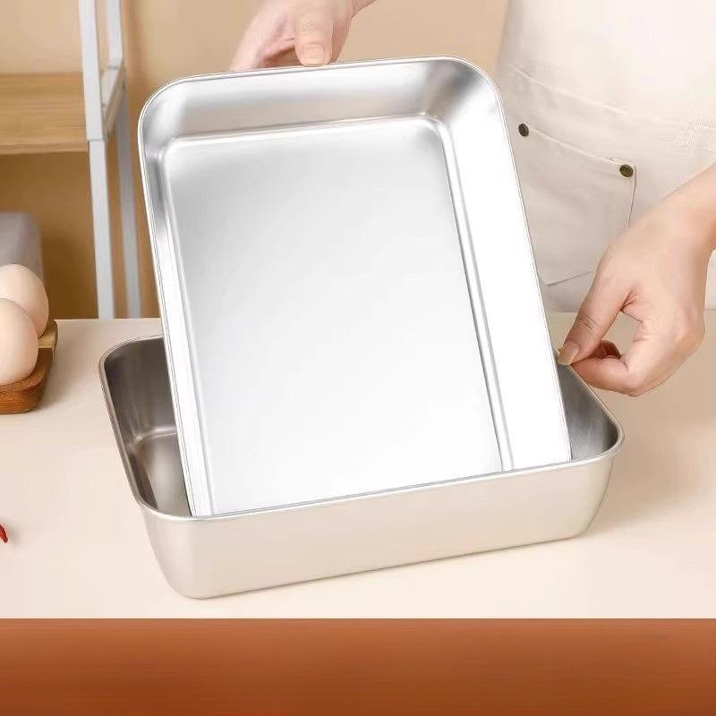 Quadratische Platte aus Edelstahl mit Deckel, rechteckige Pfanne zur Lebensmittelaufbewahrung, kommerzielles Geschirrtablett, großer erfrischender Lunchbox-Behälter