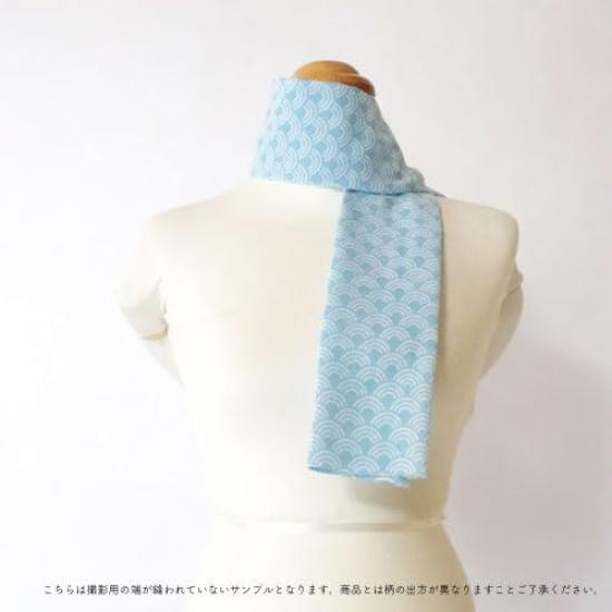Dyeing Anbo Soft Gauze Tenugui Sky Authentic Dyed Cotton with Hemmed Made in 35cm x 100cm "Seigaiha Blue" 100% Edges, Japan,