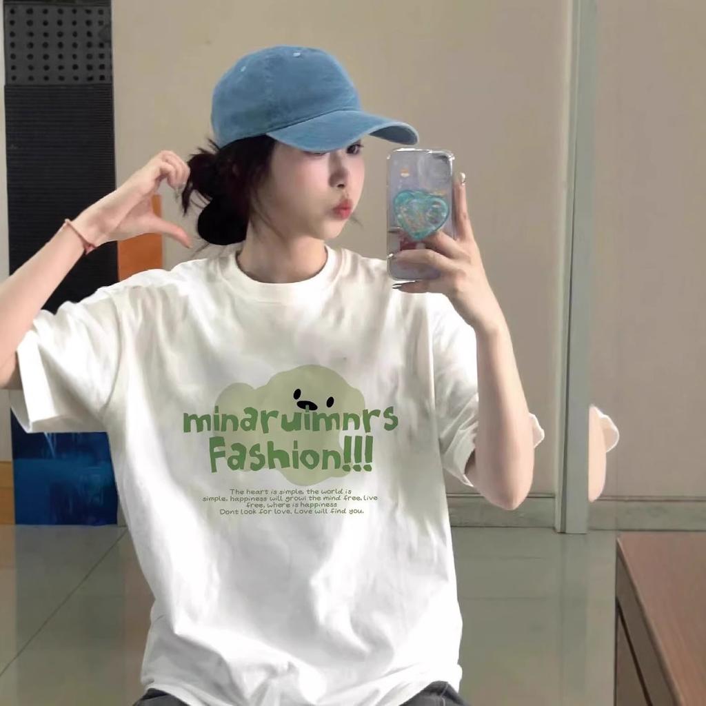 Korean Funny Letter Print White Short Sleeved T-shirts for Women 2025 Summer Casual Loose Women's All-match T Shirt Harajuku Streetwear Tees Y2k Tops