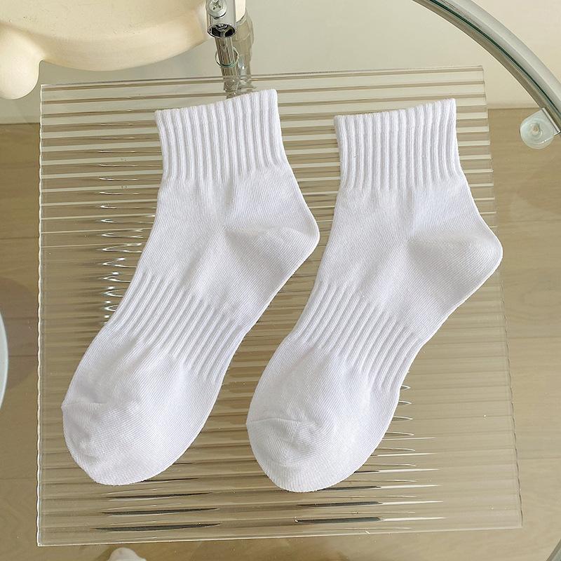 Female Spring and Autumn Pure Color Rubber Band Waist All Match Cotton Socks