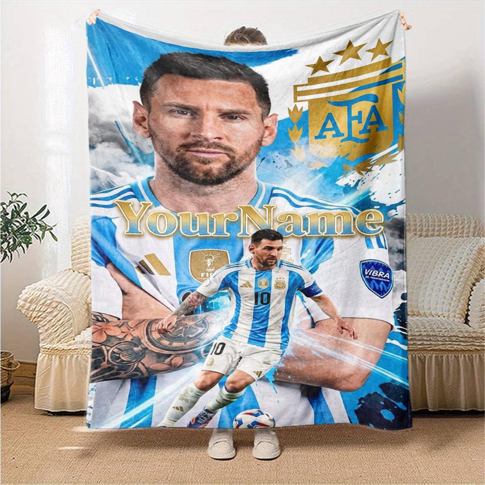 Messi Personalized Name Blanket Multi-purpose Customizable Blanket Soft Warm Cozy for Home Decor Livingroom Picnics Office Chair Four Seasons Universa