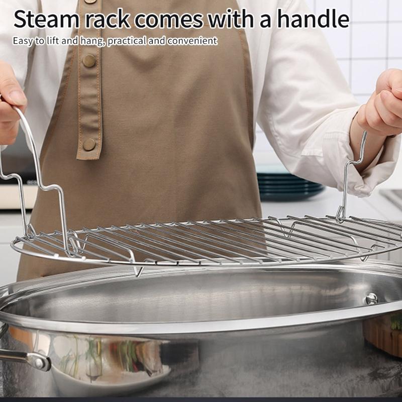 Stainless Steel Steaming Pot with Lid for Fish Vegetables Eggs Multipurpose Double Handle Roasting Pan Kitchen Cookware