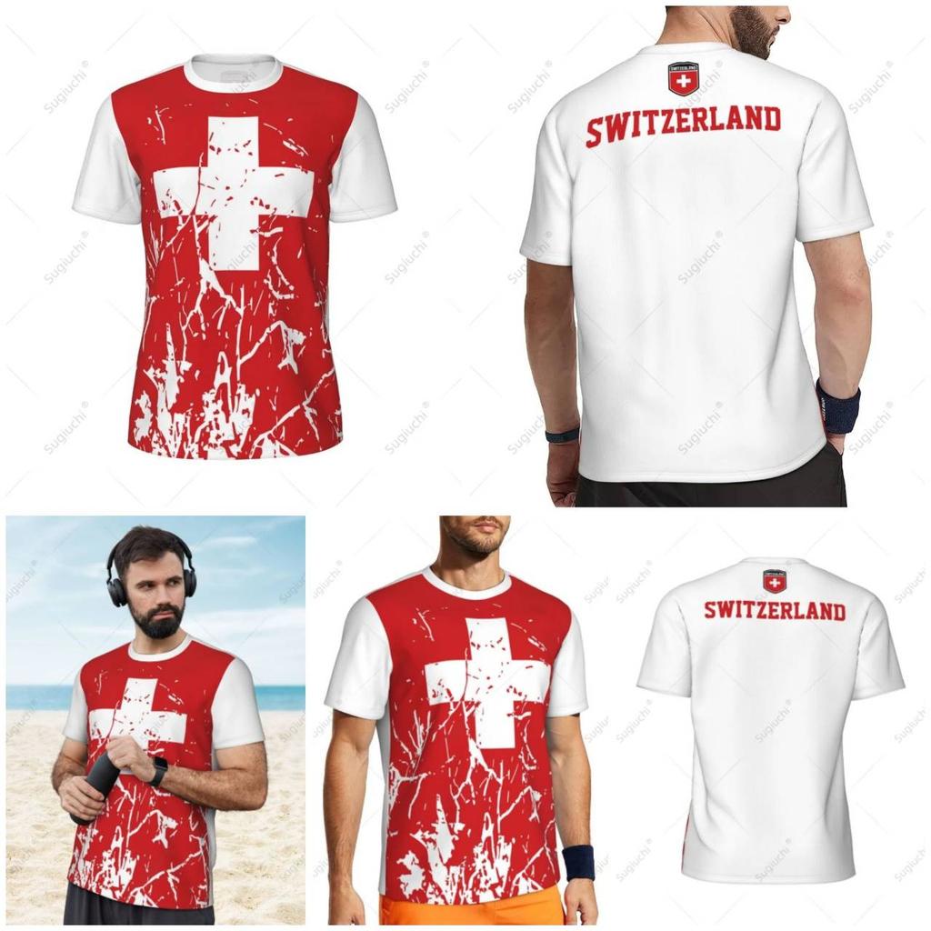 Swiss Switzerland Soccer Football Tshirt 3D Print National Flag JERSEY Training Round Neck Unisex Men Women Sport CHEER Short Sleeve Uniform