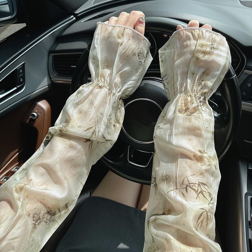 Elastic Chinese Style Sleeves Flower Cycling Gloves Thin Chiffon Sunscreen Arm Covers Summer