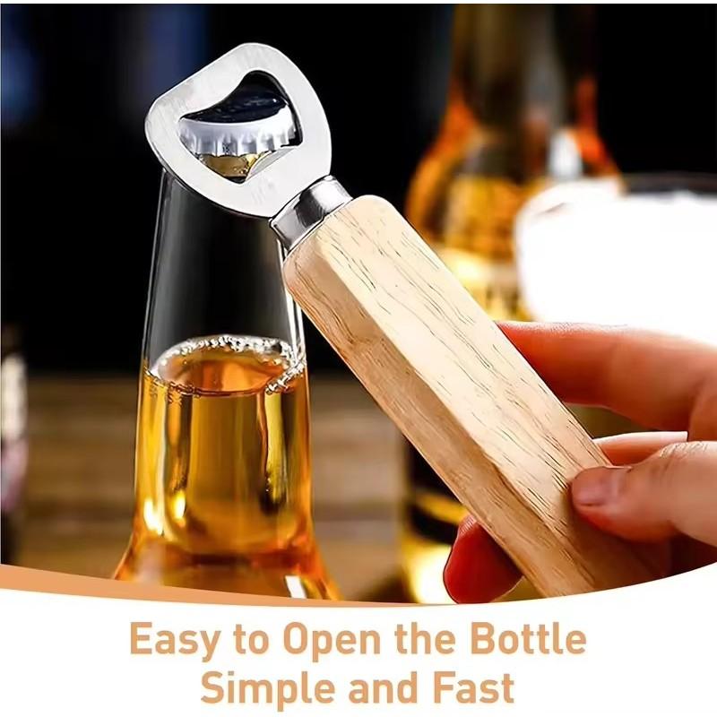 Durable Wooden Bottle Opener for Beer, Wine, Soda Caps - Portable Handheld Kitchen & Bar Accessory, Pack of 1-20