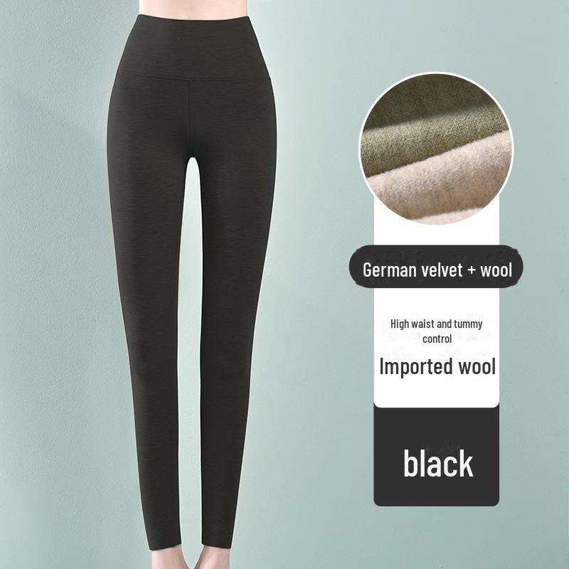 

Зимние бесшовные немецкие шерстяные женские леггинсы с высокой талией, устойчивые к холоду M чёрный