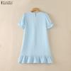 ZANZEA Abito casual da donna a maniche corte con scollo tondo tinta unita