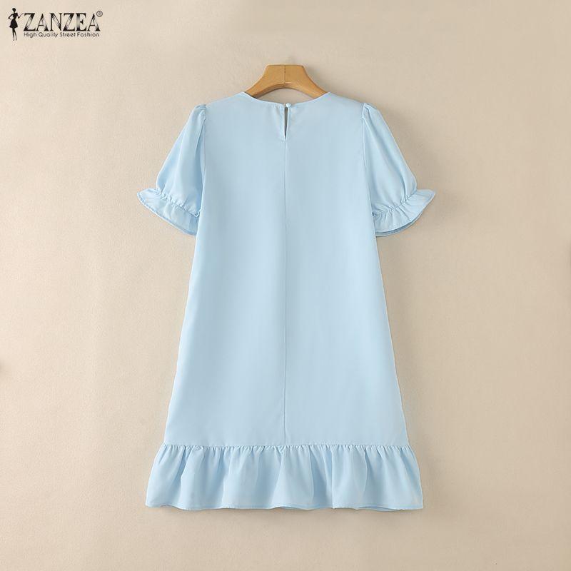 ZANZEA Abito casual da donna a maniche corte con scollo tondo tinta unita