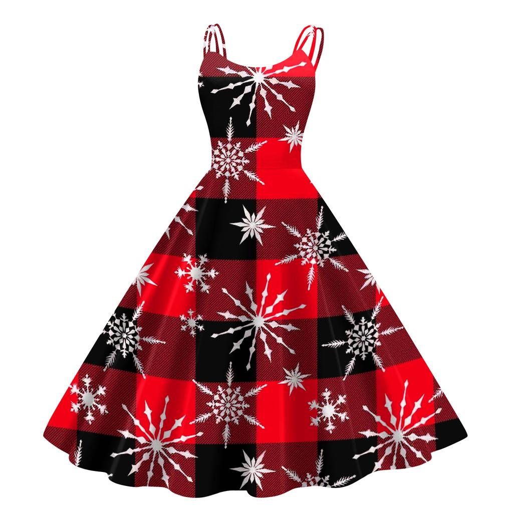 Children's Fashion Casual Christmas Print Sexy Off-the-shoulder Punk Retro Dress