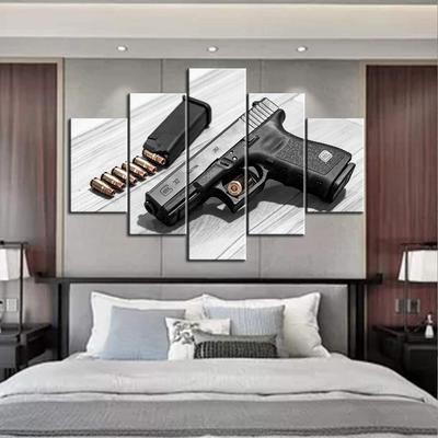 5Pcs Rustic Damaged Weap Gun House Paitings Handgun 5 Pieces Canvas Wall HD Print 5 Panel Pictures Modern Abstract Paintings Art
