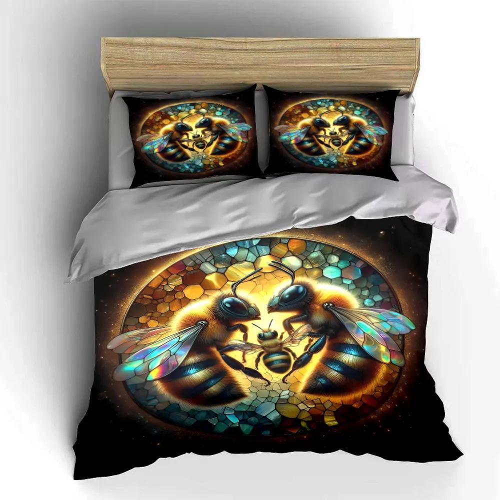 "Bee Art Three-Piece Decor" Bedding Set with 1 Duvet Cover 2 Pillowcases Single Double King Queen Gift