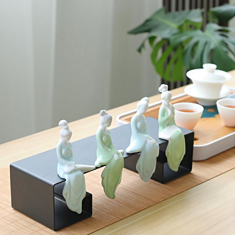 1Pcs  Ornament Teahouse Beauty Ornament Ceramic Crafts Tea Pet Leisure Maid