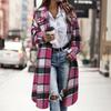Women's Fashionable Oversized Long-Sleeve Collared Plaid Trench Coat With Patch Pockets