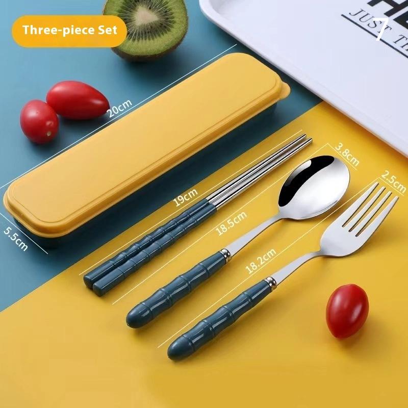 Stainless Steel Portable Student Tableware Outdoor Travel Lunch Box Spoon Fork Chopsticks Set With Storage Case Adult Gift