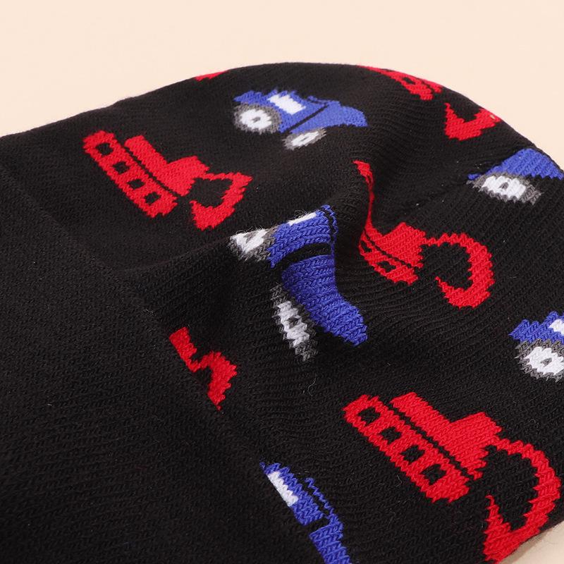 Detská jesenná/zimná pletená čiapka s bagrom - Teplá, vetruodolná vlnená čiapka pre chlapcov a dievčatá