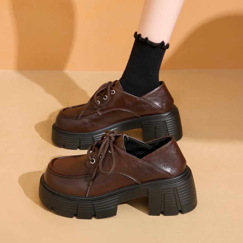 Fashion Spring New Thick Heel Shoes Women's Fashion Round Head Deep Mouth Front Lacing Platform Non-slip High Heels