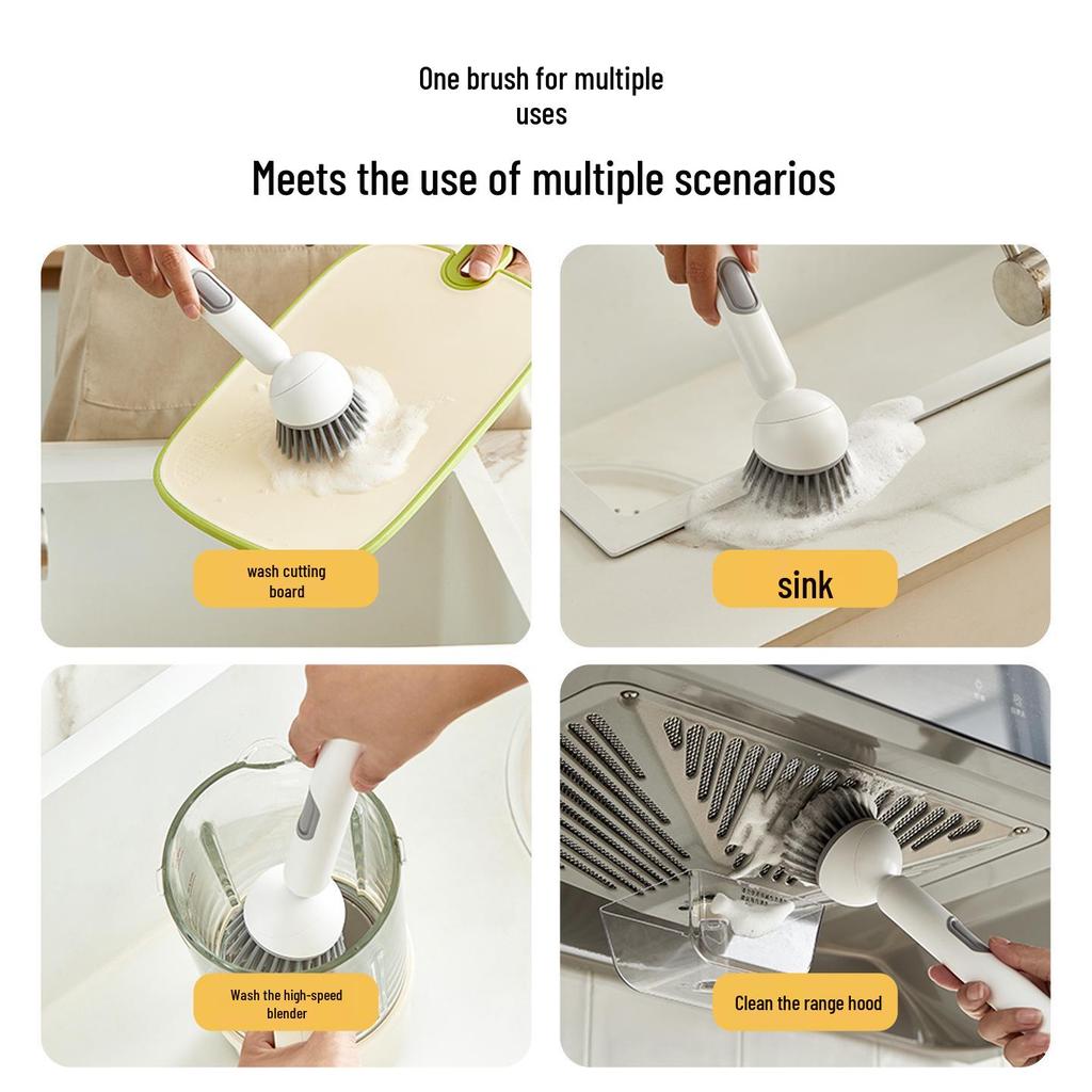 Long-Handled Rotating Kitchen Brush - Non-Stick, Multi-Functional Cleaning Tool