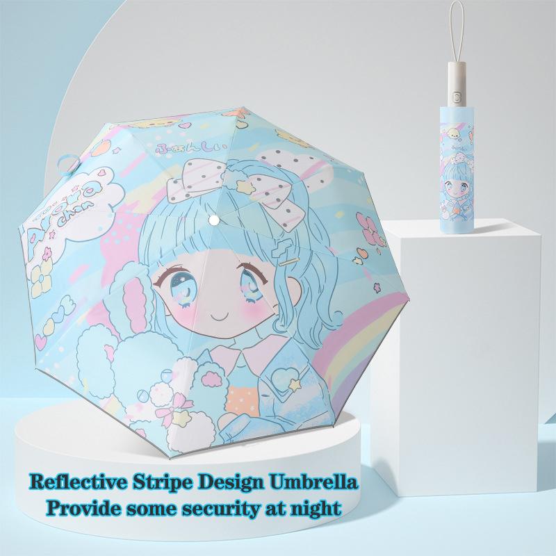 Umbrella Girl Cute Automatic Umbrella Reflective Stripe No Rebound secure Design Umbrella Block UV rays and resist windUmbrell