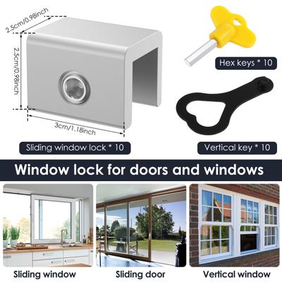 10Pcs Window Lock Buckle Fixed Aluminum Alloy Screen Sliding Windows Child Protection Safety Household Anti-Theft Limit Device