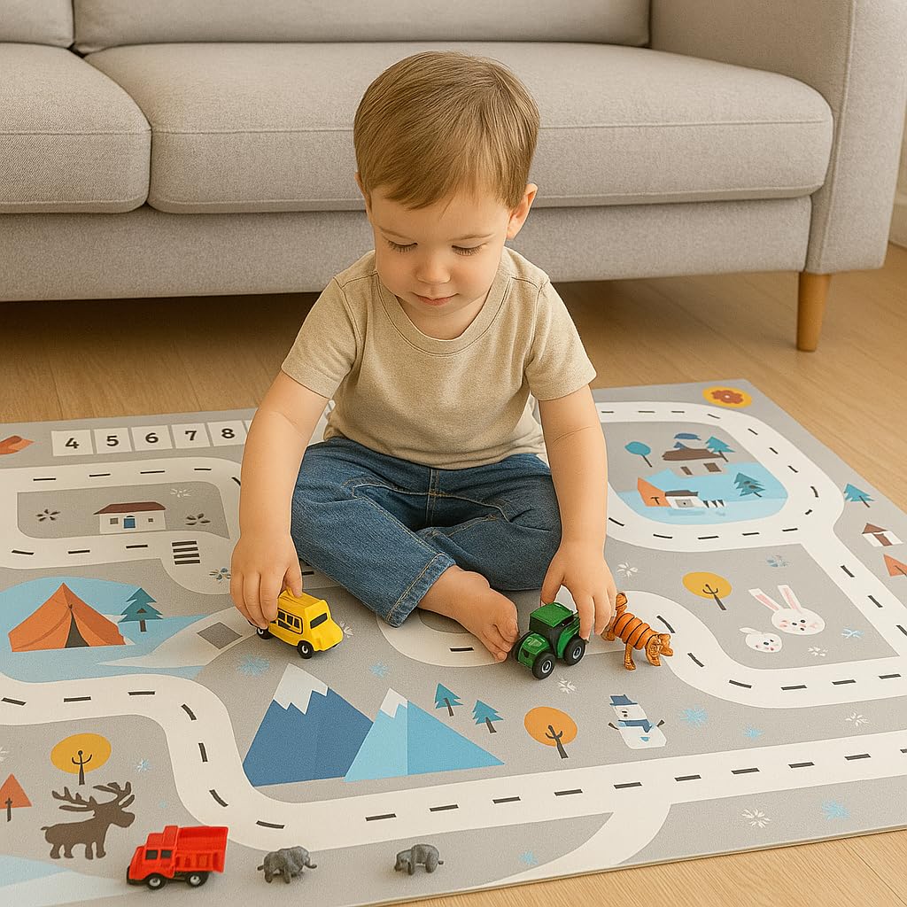 MORYTRADE Road Mat Toy Play Mat Mini Car Play Map Folding X 1m Nordic Style Blue 1.3m
